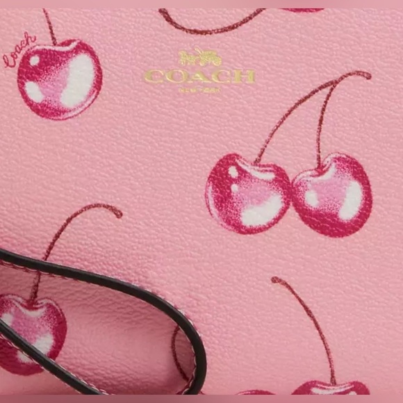 NEW! Coach Corner Zip Wristlet With Cherry Print Wristlet Clutch Wallet 🍒 - Picture 14 of 17